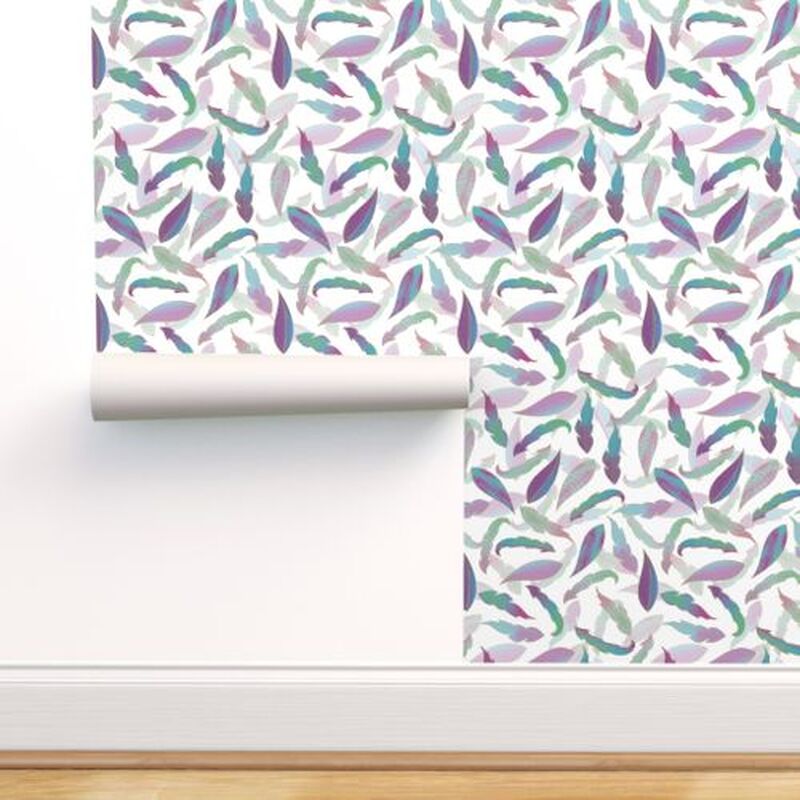 Wall showing "A Flurry of Feathers" wallpaper pattern by Merry Makewell Designs