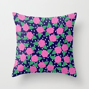 Raindrops and Roses Pink on Navy by Merry Makewell Designs